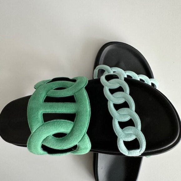 Hermès Femme Extra Sandals Vert Opaline / Bleu Cristaux US 39 - Picture 2 of 10